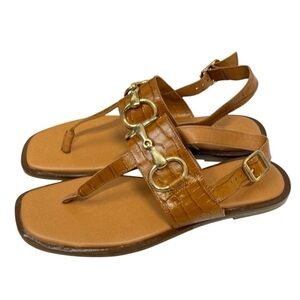 Office London Women's Tan Leather Sandals with Horsebit Gold Buckle Sz 8